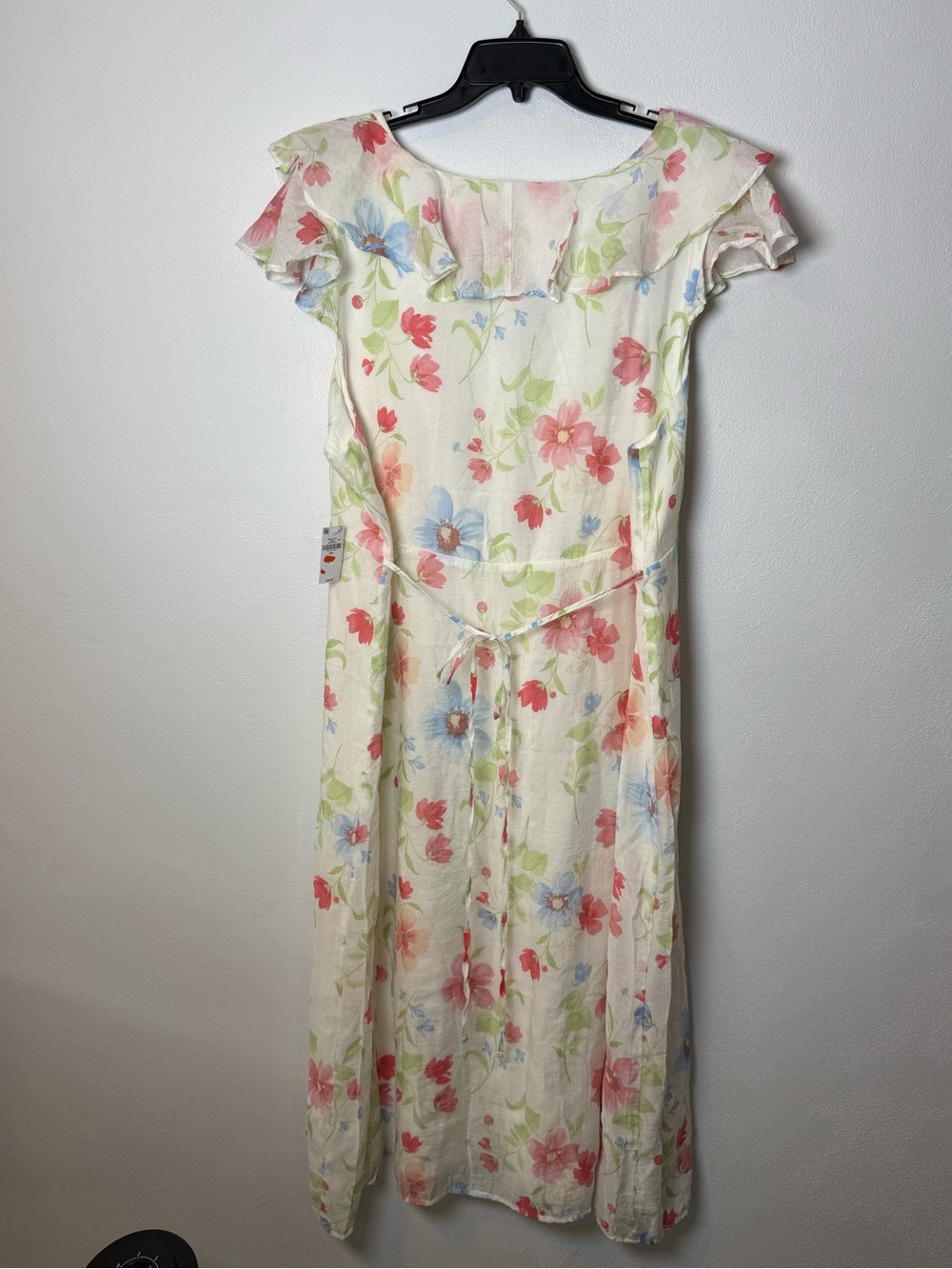 Old Navy White Floral Midi Dress with Pink and Blue Flowers - Picture 3 of 6